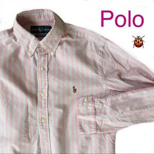 Ralph Lauren Pink and White Striped Button Down Shirt